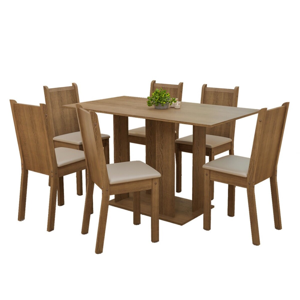 Juego De Comedor 6 Sillas Tapizadas Mesa De Living Rustico - Marrón 