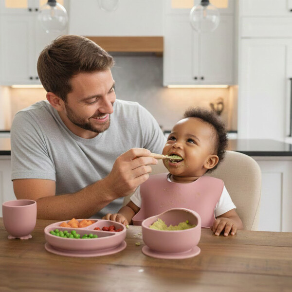 Set Alimentación Bebé Platos Silicona Libre Bpa 10 Piezas Color Rosa