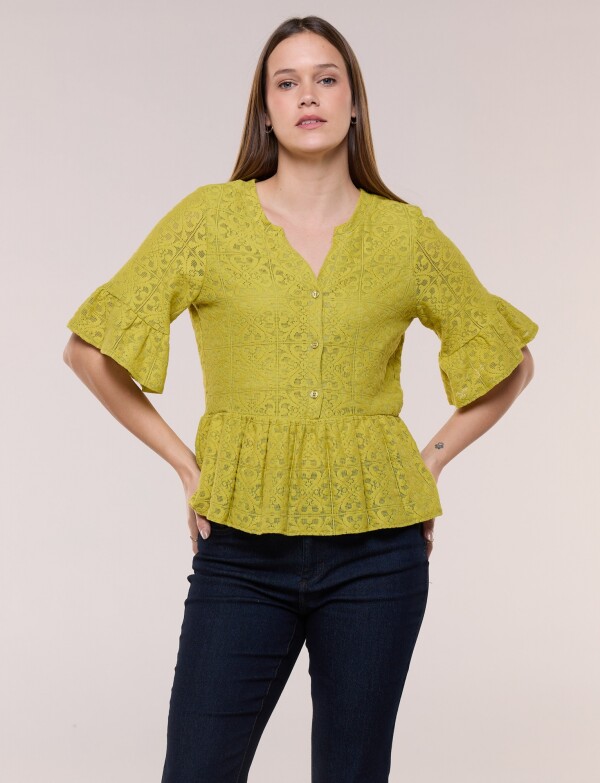 Blusa Peplum De Encaje Calado VERDE