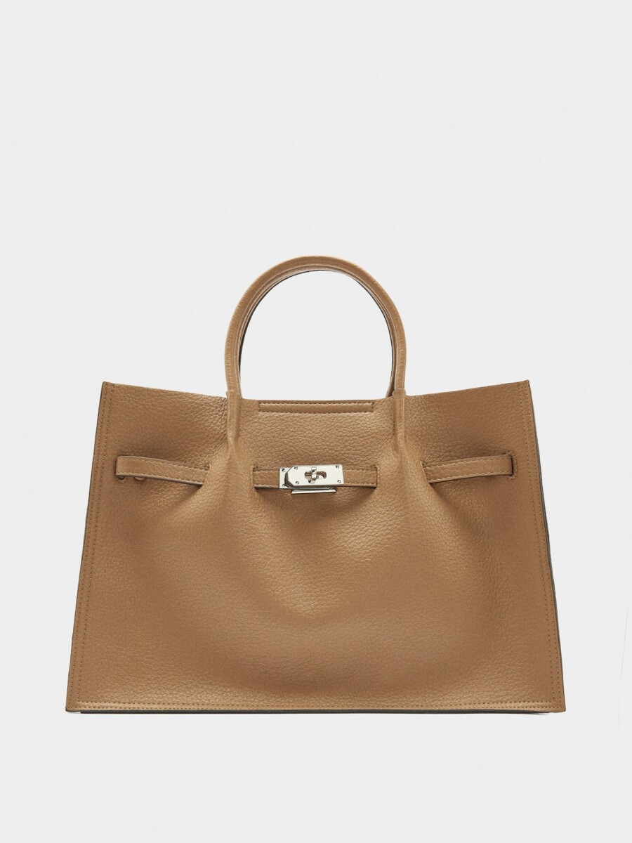 Bolso Tote Con Textura Y Cinturón camel