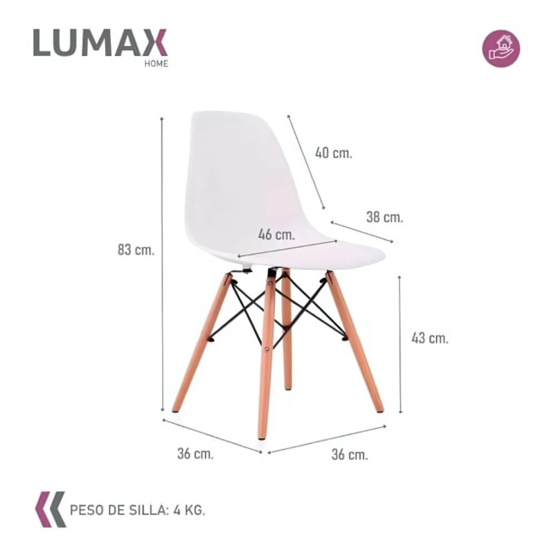 Juego de comedor Con Mesa Circular de 80cm + 4 Sillas Eames Blanco/Blanco