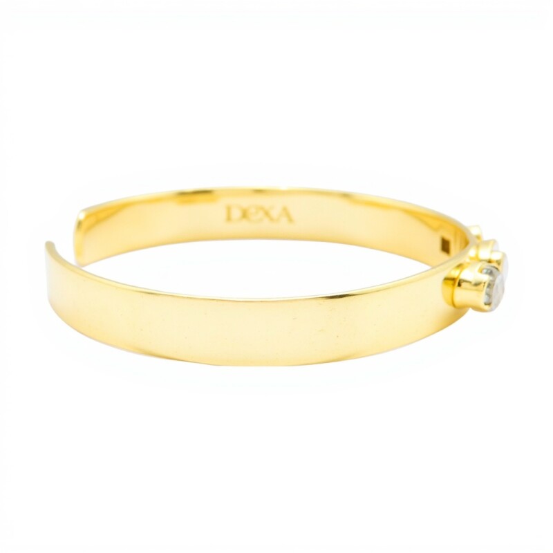 Brazalete Jaipur-Plata Rodinada con micra oro 18k-Piedra Cuarzo rosa-BR2005 conpiedra