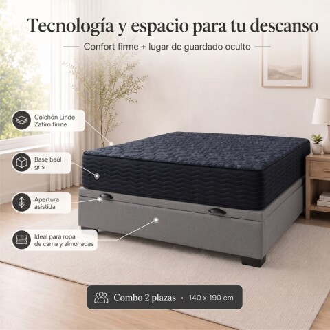 Sommier Baúl 2 Plazas Gris con Colchón Linde Zafiro 140x190 Firme Sommier Baúl 2 Plazas Gris con Colchón Linde Zafiro 140x190 Firme