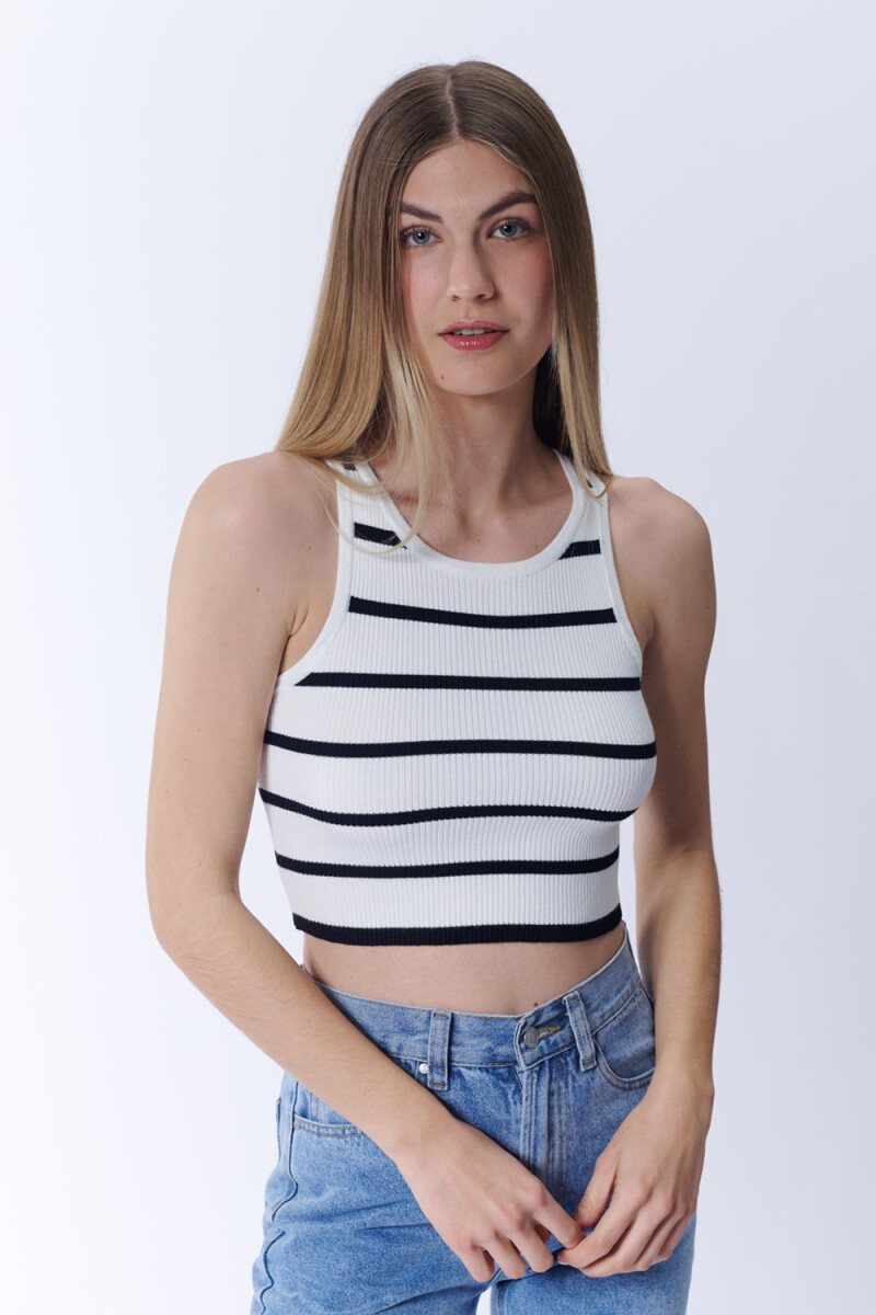 Top punto rib - Blanco Y Negro 