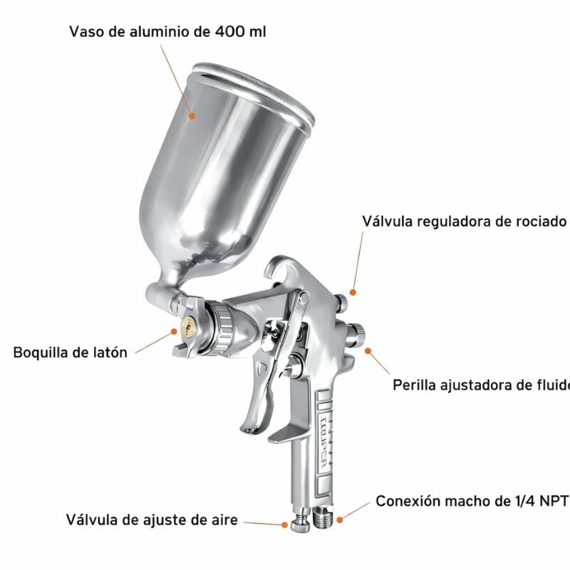 XCORT PISTOLA DE PINTAR PROFESIONAL GRAVEDAD 1.5MM 2.5 BAR TANQUE 250ML Xcort Pistola De Pintar Profesional Gravedad 1.5mm 2.5 Bar Tanque 250ml