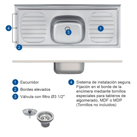 Bajo Mesada + Aereo 3 Puertas + Mesada en Acero Tramontina - Blanco Bajo Mesada + Aereo 3 Puertas + Mesada en Acero Tramontina - Blanco
