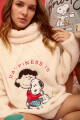Coral fleece hoodie snoopy Marfil