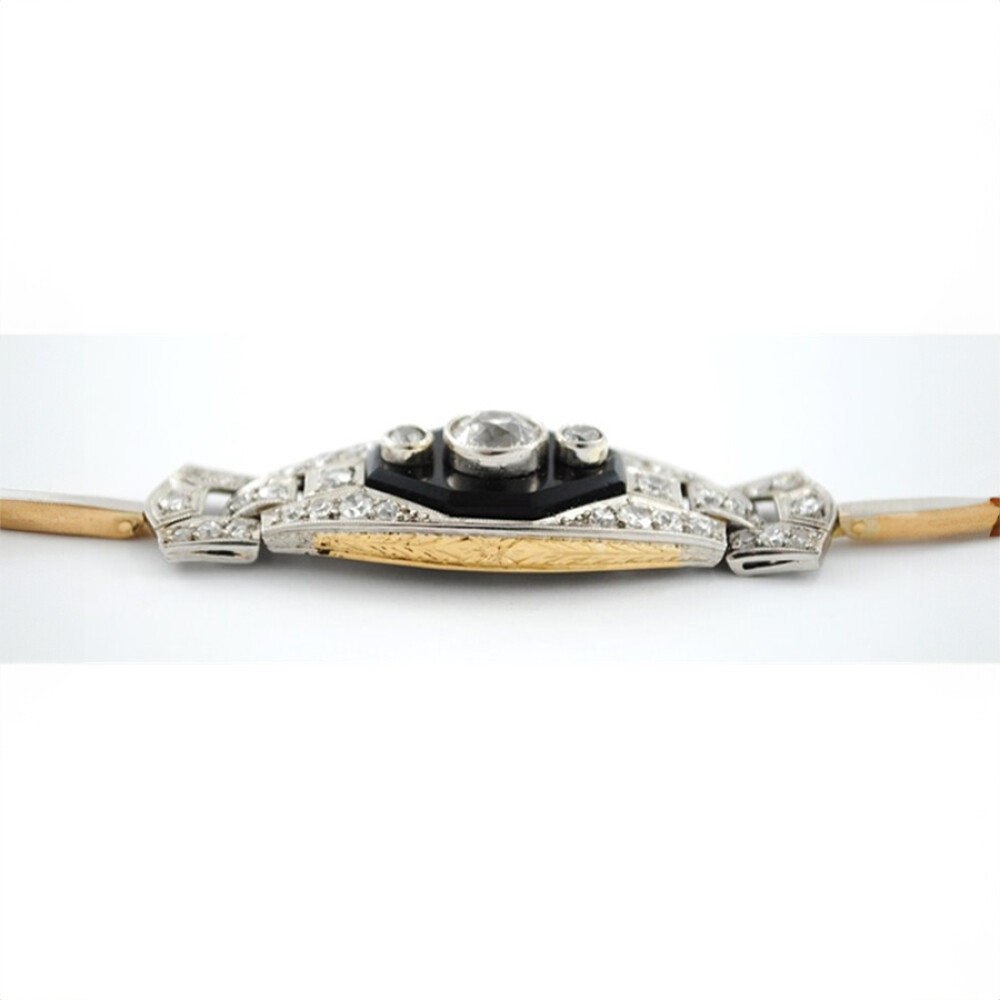 Pulsera Antigua Oro 18K, Platino, Onix Y Brillantes Pulsera Antigua Oro 18K, Platino, Onix Y Brillantes
