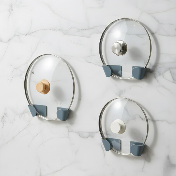 Soporte Organizador Para 2 Tapas de Olla Adhesivo Pared Color Azul