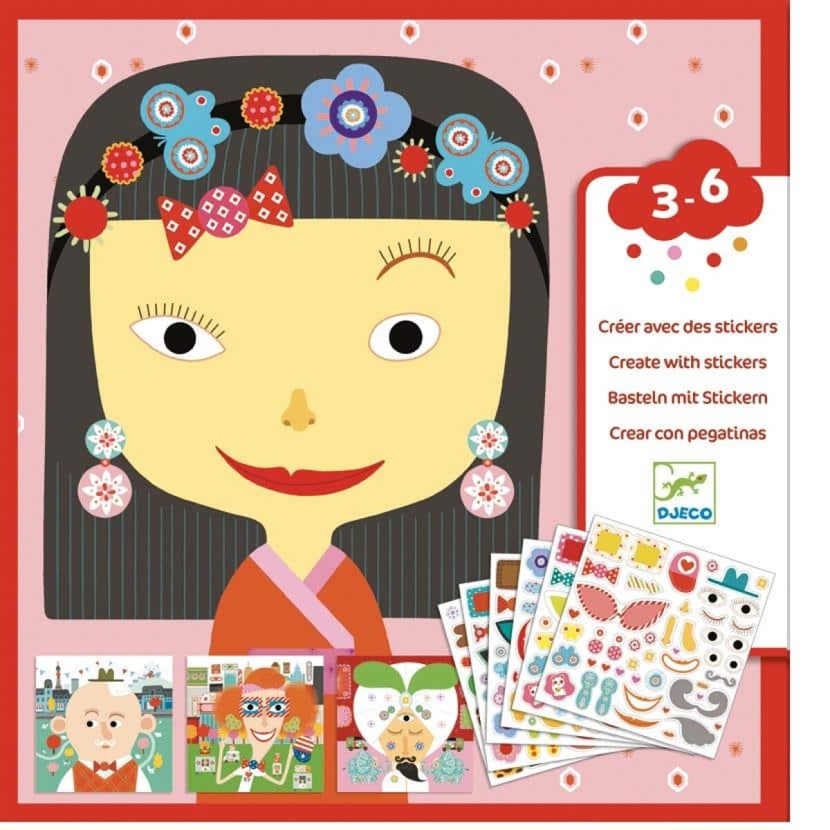 DJSTIC - Set X4 Laminas Para Jugar Con Stickers 3-6 Años Djeco - Niña 