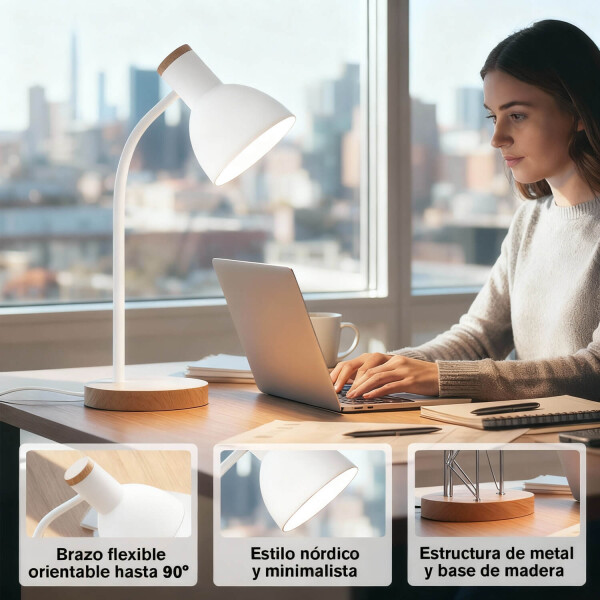 Lampara De Escritorio Velador Portatil Nordica Metal Madera Lectura IMBACK Color Blanco Lampara De Escritorio Velador Portatil Nordica Metal Madera Lectura IMBACK Color Blanco