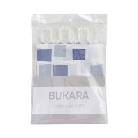Cortina Baño Bukara con Argollas 180 x 180 cm 002 CUADROS AZUL
