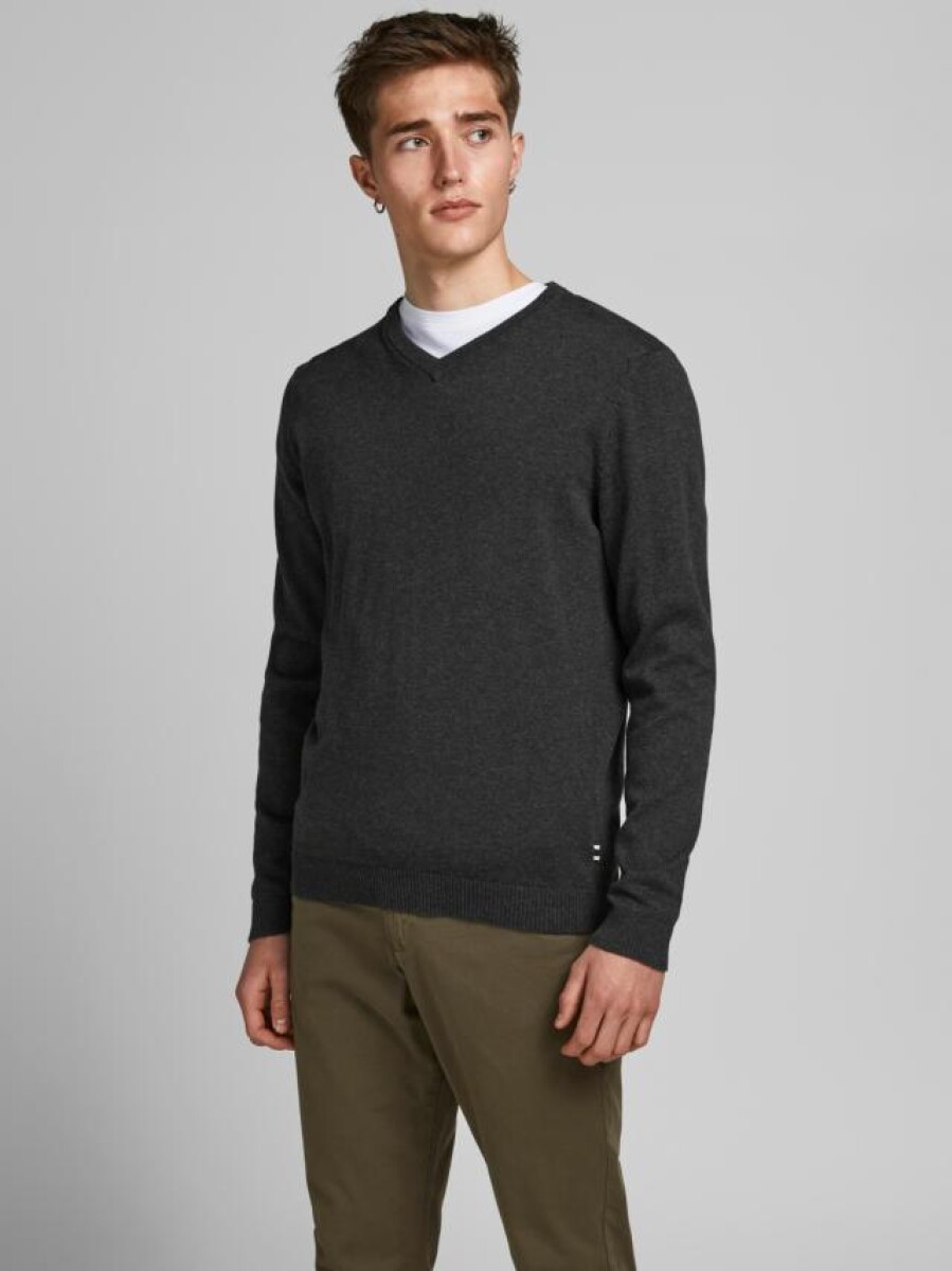 Sweater Basic Cuello "v" - Dark Grey Melange 