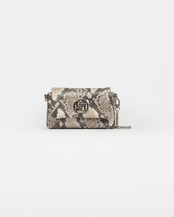 Mini bag Bloom en cuero snake print Taupe