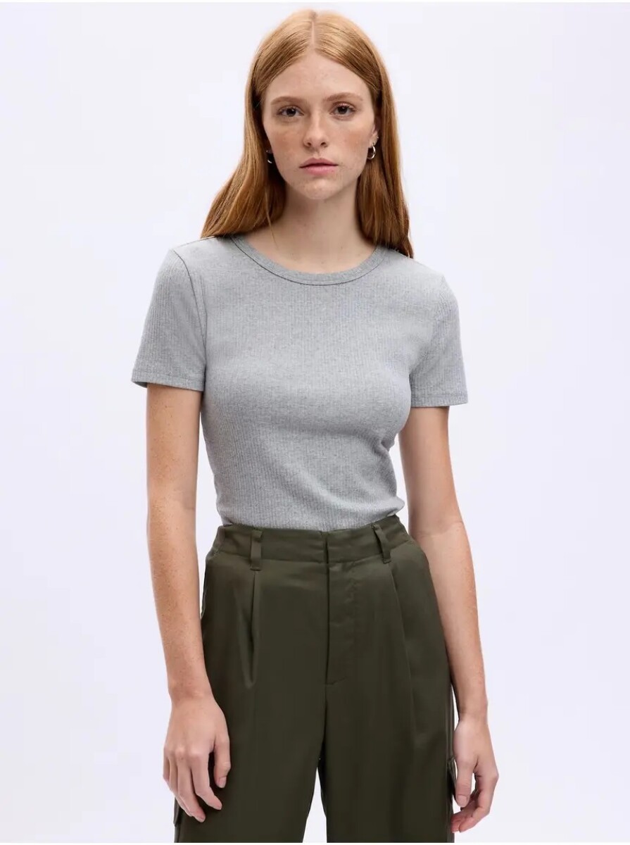 Remera Rib Manga Corta Mujer - Heather Grey 