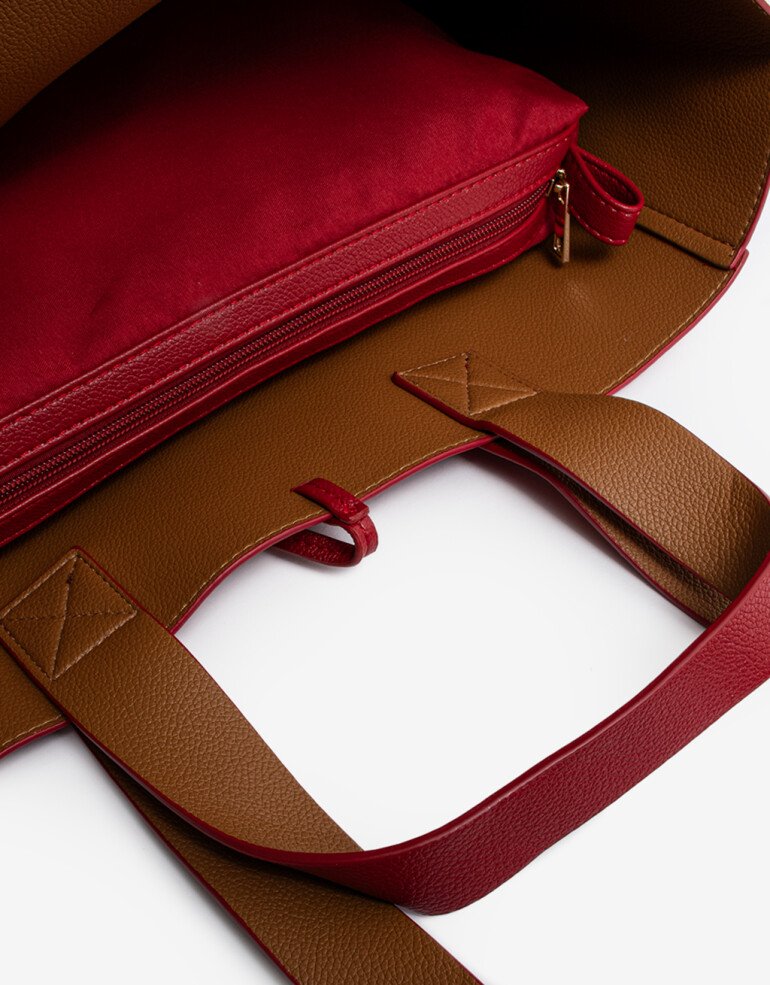 Shopper Shopper Reversible Con Doble Asa De Mano Y Hombro. - Rojo Cereza