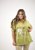 Blusa de algodón y lino Verde Limón