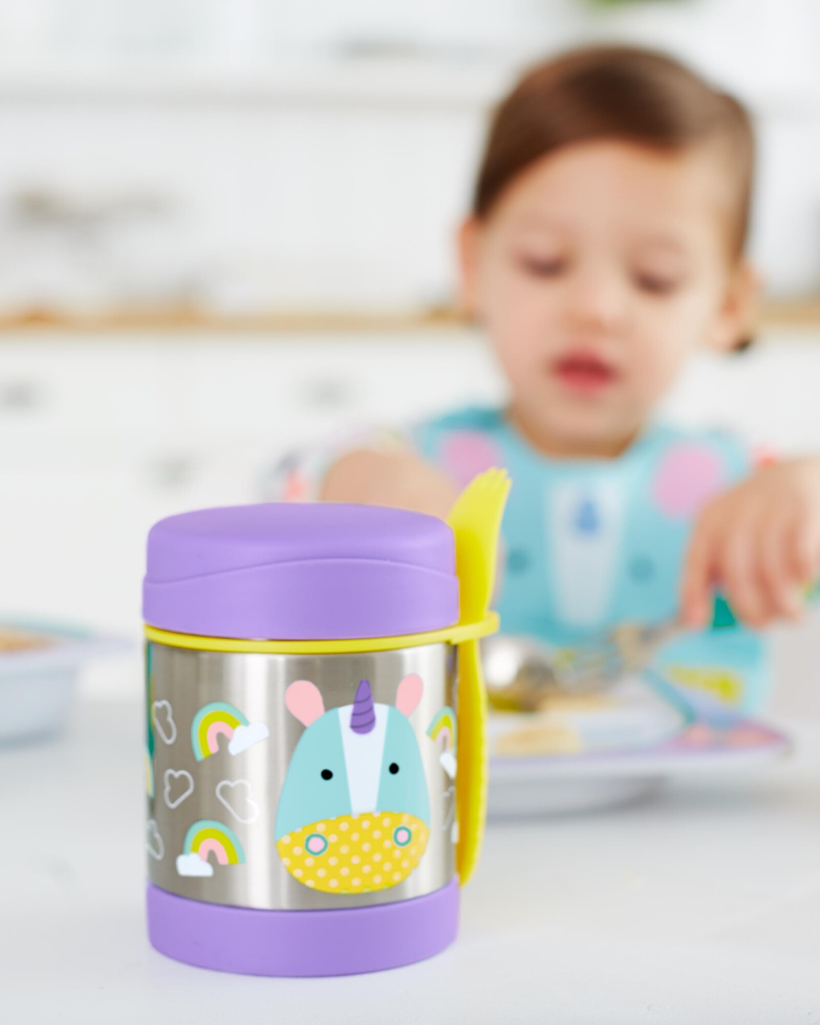 Tupper de acero inoxidable con cubierto, diseño unicornio Tupper de acero inoxidable con cubierto, diseño unicornio