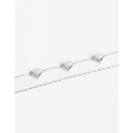Pulsera Flexible Set Metal Corazón Bañado En Oro Plateado