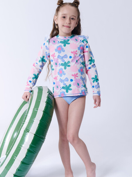 Remera manga larga uv estampa flores Flores Blanca