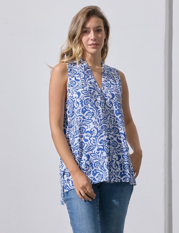 Blusa Printed BLANCO/AZUL