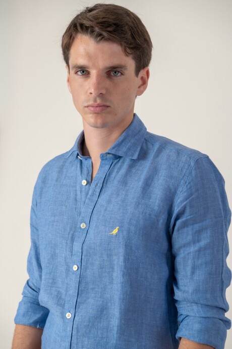 Camisa short collar lino Blue