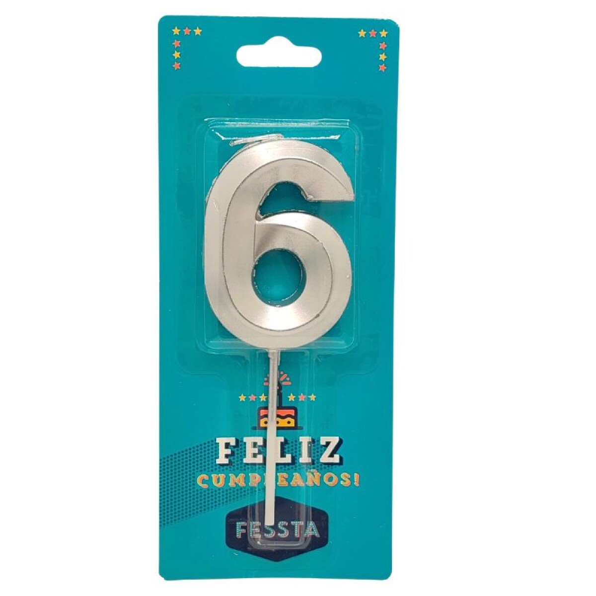 Vela Número 3D Grande Plateada - SEIS 