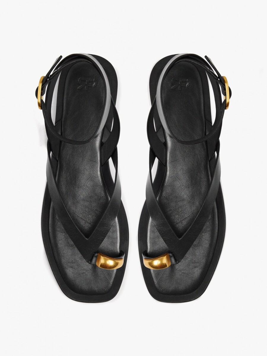 Sandalias De Piel Thong Tira Al Tobillo negro