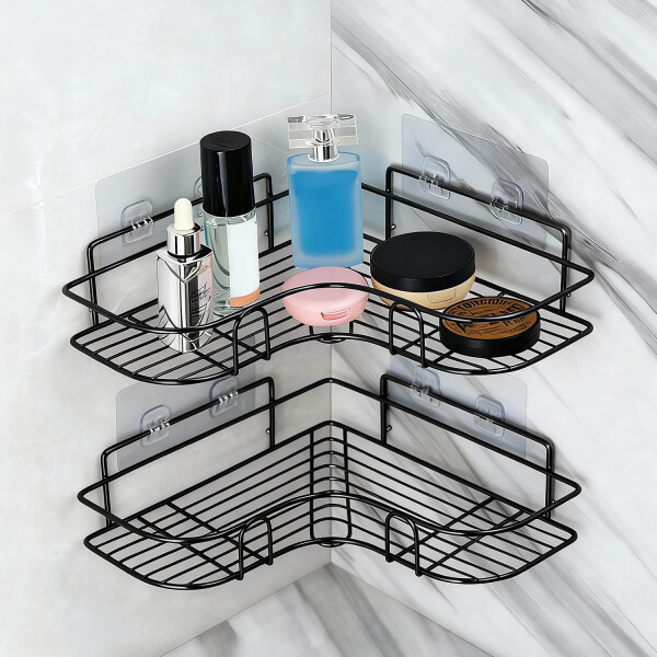 Estante Organizador Esquinero Set de 2 Accesorios Baño Ducha Adhesivo Imback Color Negro Estante Organizador Esquinero Set de 2 Accesorios Baño Ducha Adhesivo Imback Color Negro