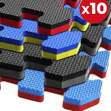 Pack X10 Piso Goma Eva Tatami Encastrable 1mx1mx2cm Gimnasio Rojo/Azul