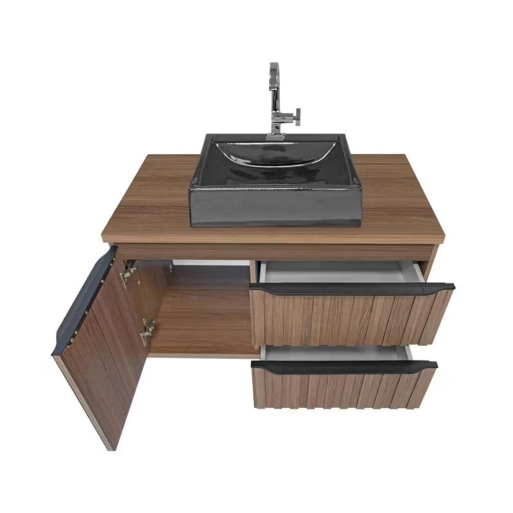 Mueble de baño suspendido Cecilia 78cm Nogal con bacha de loza Mueble De Baño Suspendido Cecilia 78cm Nogal Con Bacha De Loza