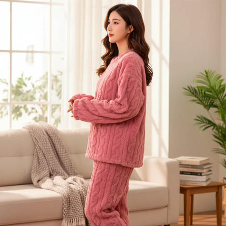 Conjunto Pijama Jogging Peluche Abrigo Buzo Pantalón Rosa