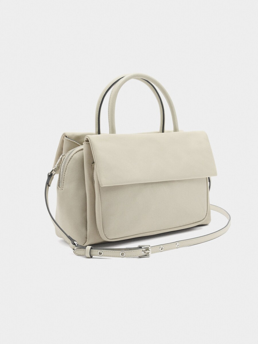 Bolso Tote De Nylon Con Doble Solapa gris