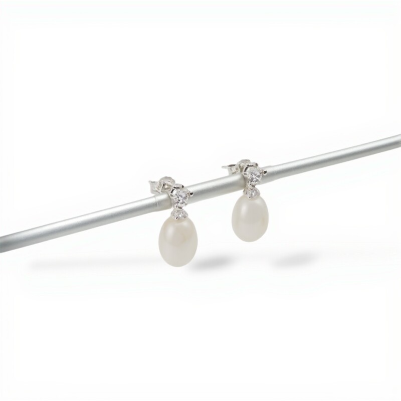 Caravanas Perlas-Plata 925-Con Perla y Zirconia- CA3200 conperla