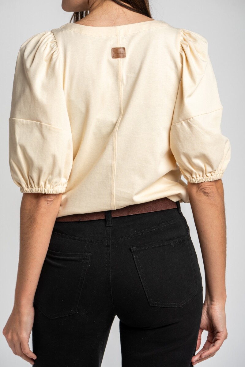 Remera Algodón Manga Globo Beige