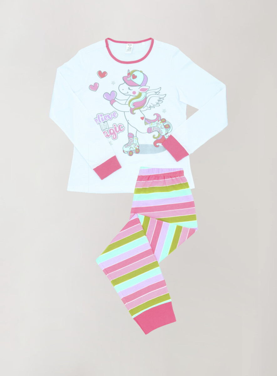 Pijama de niña unicornio multicolor - Blanco 