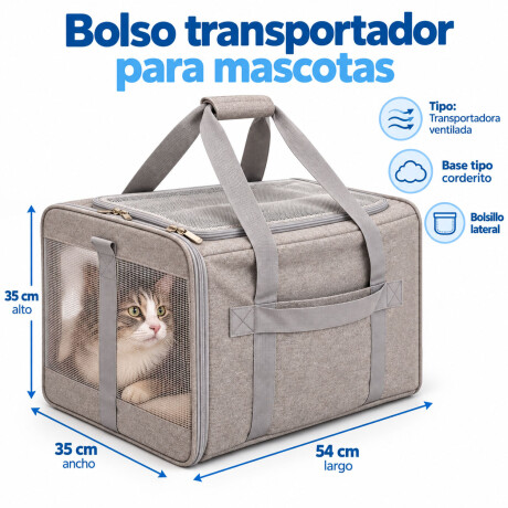 Bolso Transportador Mascotas Ventilado Base Corderito Gris Claro