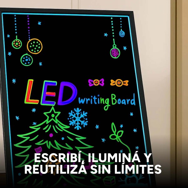Cartel Pizarra LED 40x30cm Luces Colores + Marcadores Neón Color Negro