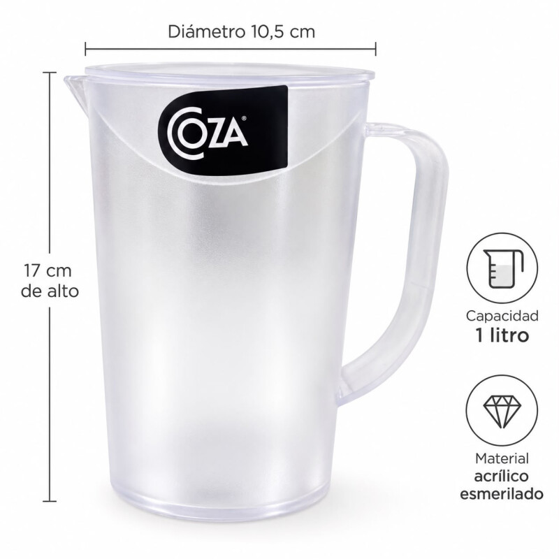 Jarra de Acrílico Esmerilado con Asa y Pico Vertedor 1 Litro – Coza Jarra de Acrílico Esmerilado con Asa y Pico Vertedor 1 Litro – Coza