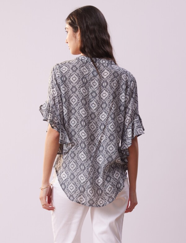 Blusa Manga Volado NEGRO/GRIS