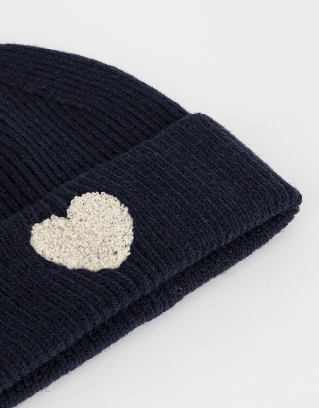 Gorro Romántico Gorro Tejido Con Corazón - Azul Medio