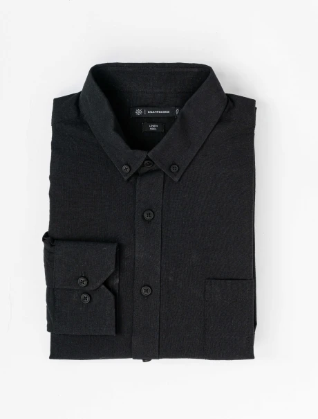 Camisa m/l lisa efecto lino negro