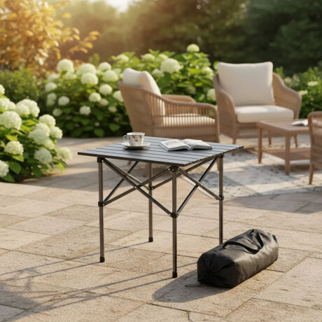 Mesa Chica Camping Aluminio Plegable Compacta Con Bolso Negro
