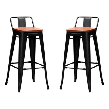 Pack 2 Taburetes Tolix con Respaldo y Asiento de Madera Lumax Negra