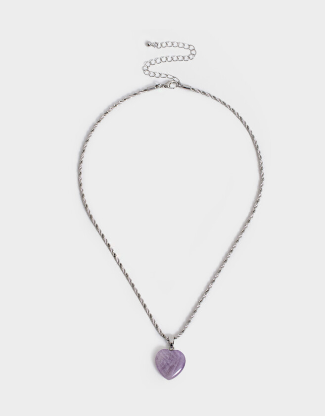 Cadena Corta con Dije Capsula Especial Cadena Corta Con Dije Corazón Piedra - Plateado