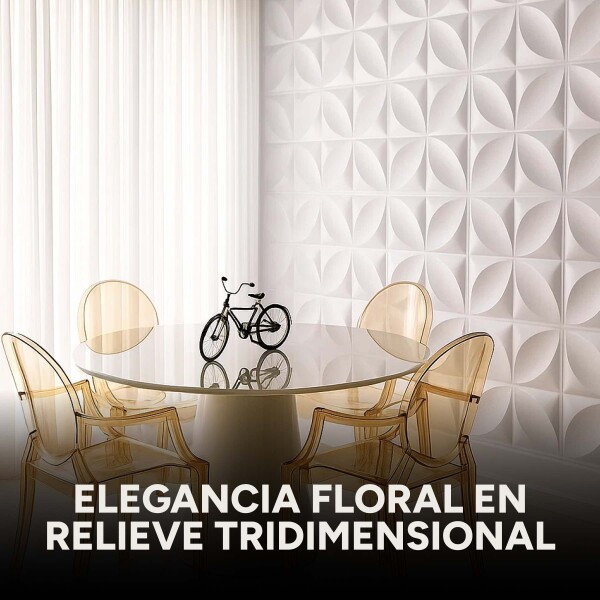 Revestimiento de Pared Panel 3D PVC 50x50cm Flor Simétrica Diseño Flor Blanco