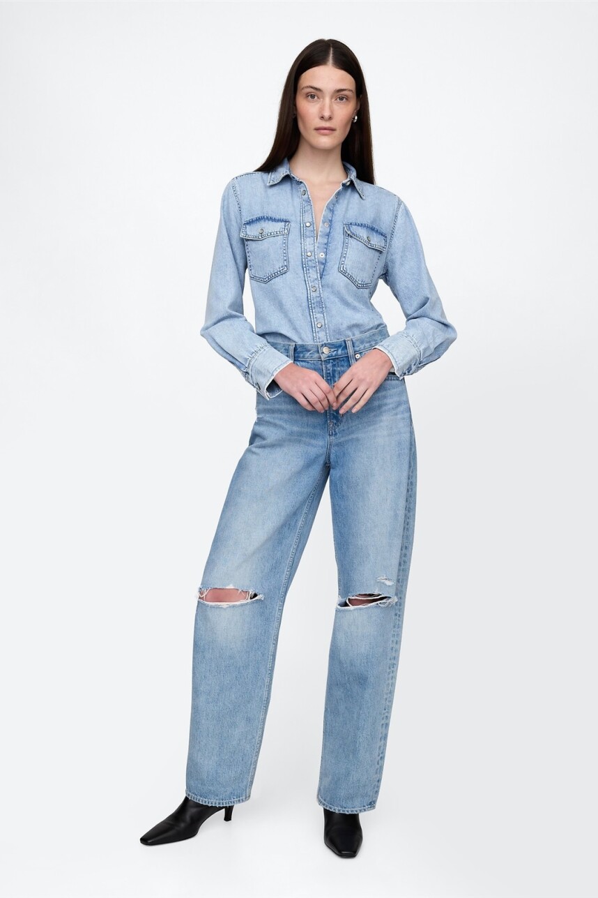 Camisa De Jean Ultrasoft Mujer Acid Wash