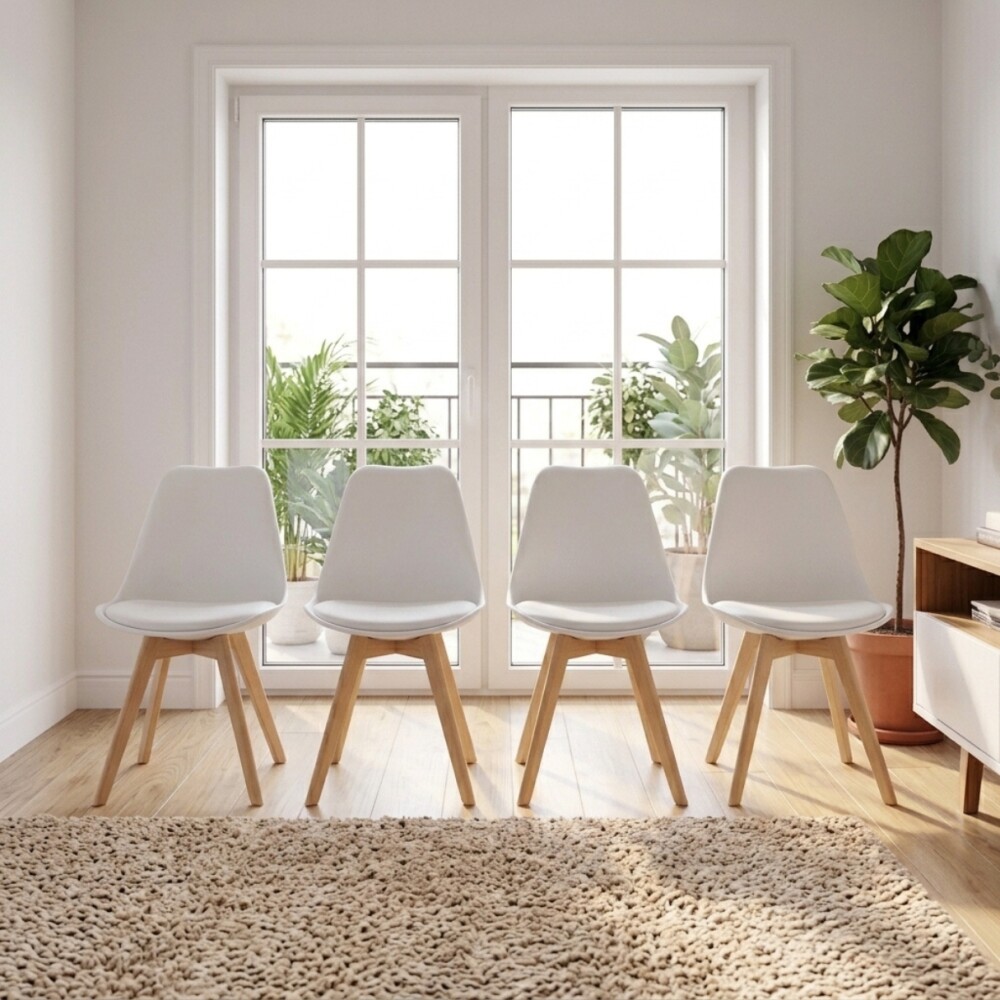 Silla Eames Pack 4 Unidades Acolchonada Calidad Premium Blanco