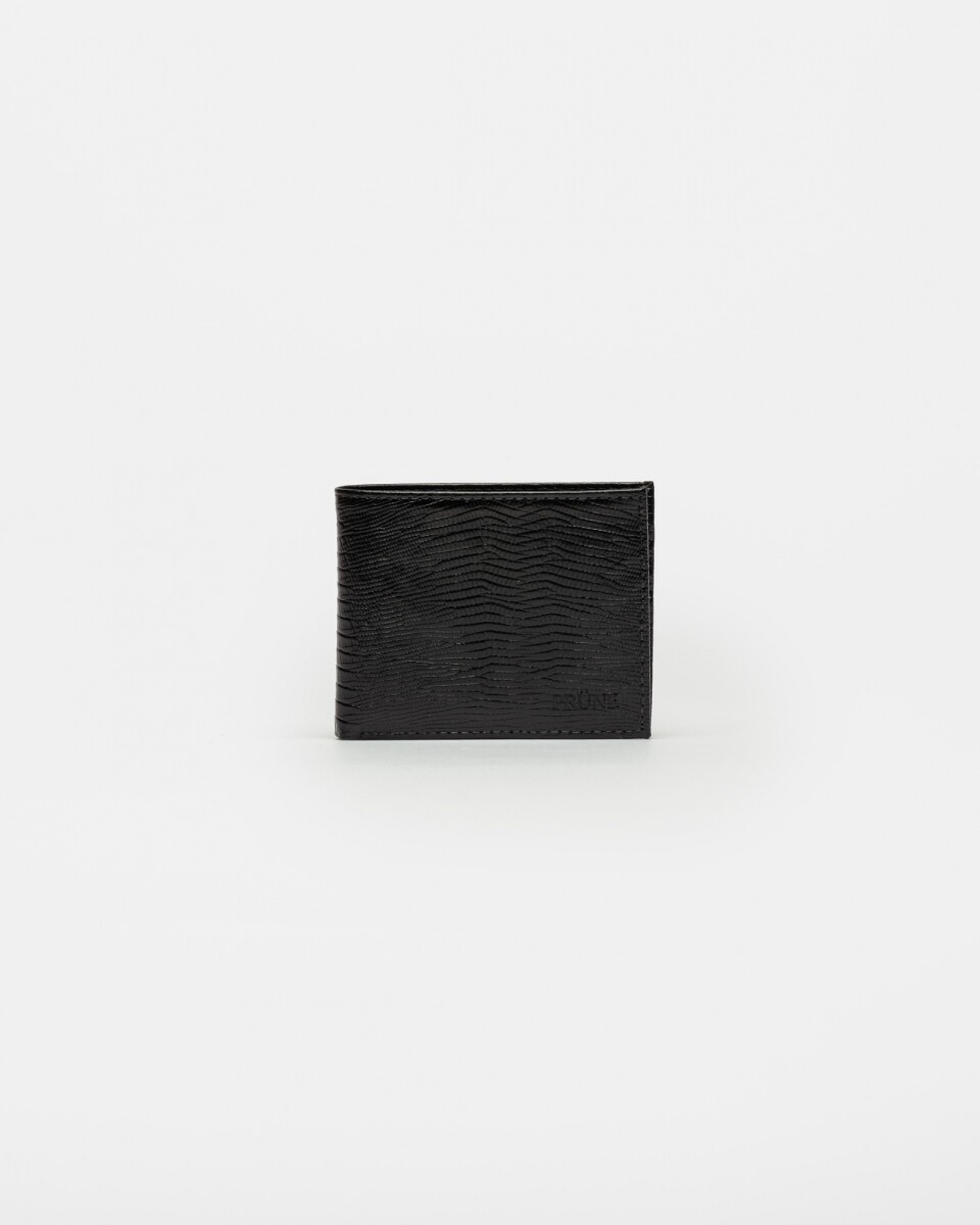 Billetera De Hombre Bernard En Cuero Grabado Lagarto - Negro 