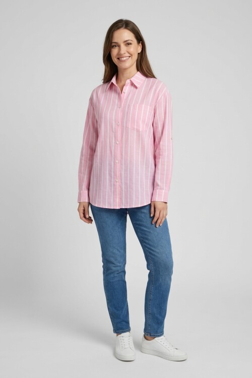 Camisa m/l rayada ROSA